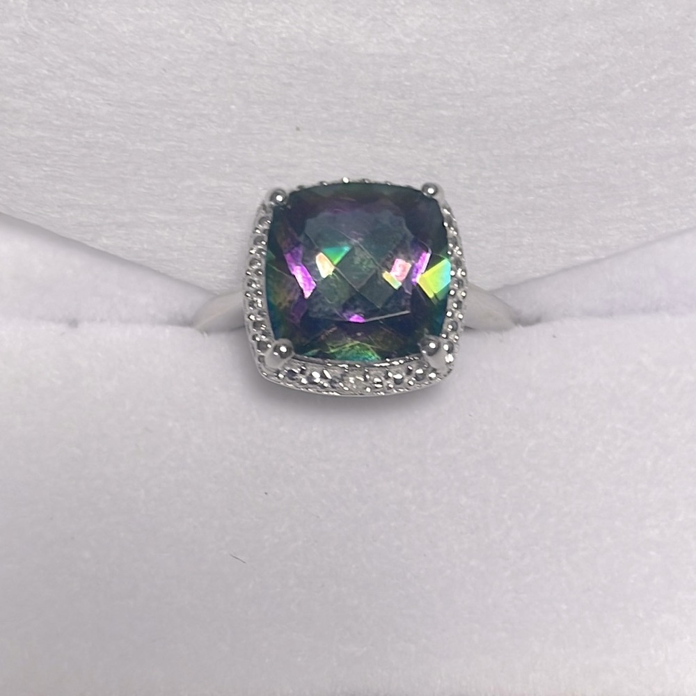 Cushion Cut 3.43ct Mystic Topaz w/ Diamond Accent in Sterling Silver